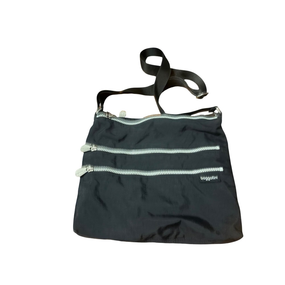 Baggallini Crossbody Bag Triple Zip Black Nylon Travel Organizer OS Gorpcore